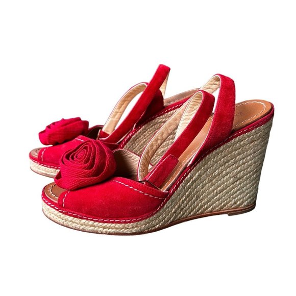 Kate Spade New York Women's Red Suede Brit Flower Toe Wedge Heel Sandals 9 M - Picture 3 of 9